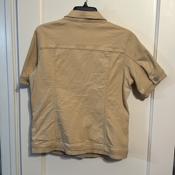 Denim Khaki Women’s Stretchy Short Sleeve Button Up Jacket Size Medium - Picture 2 of 9
